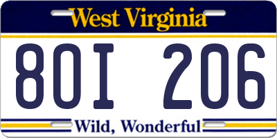 WV license plate 8OI206