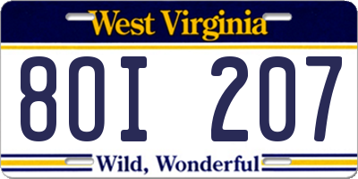 WV license plate 8OI207