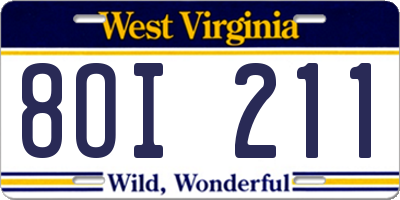 WV license plate 8OI211