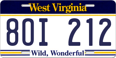 WV license plate 8OI212