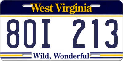 WV license plate 8OI213