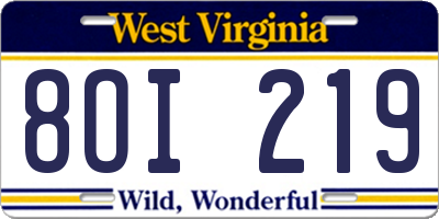 WV license plate 8OI219