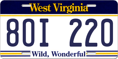 WV license plate 8OI220