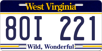 WV license plate 8OI221