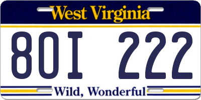 WV license plate 8OI222