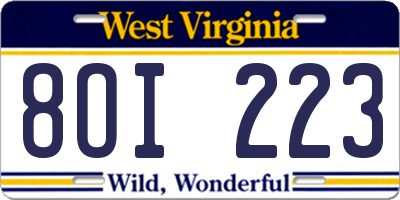 WV license plate 8OI223