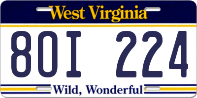WV license plate 8OI224