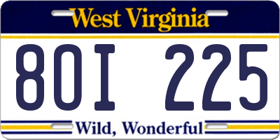 WV license plate 8OI225