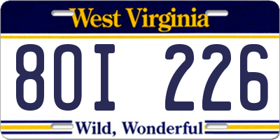 WV license plate 8OI226