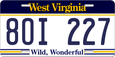 WV license plate 8OI227