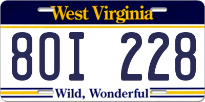 WV license plate 8OI228
