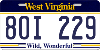 WV license plate 8OI229