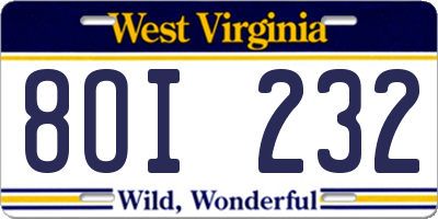 WV license plate 8OI232