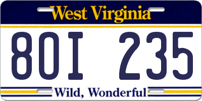 WV license plate 8OI235