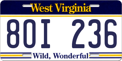 WV license plate 8OI236