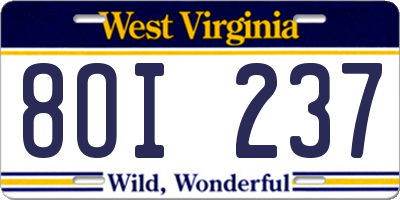 WV license plate 8OI237