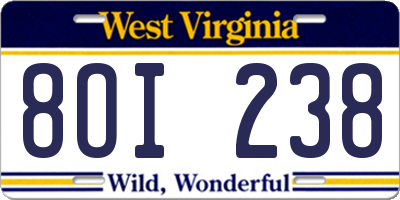 WV license plate 8OI238
