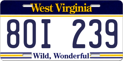WV license plate 8OI239
