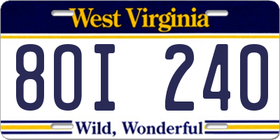WV license plate 8OI240