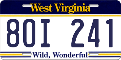 WV license plate 8OI241