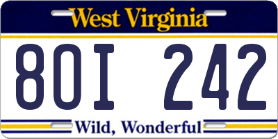WV license plate 8OI242