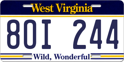 WV license plate 8OI244