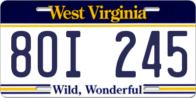 WV license plate 8OI245