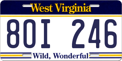 WV license plate 8OI246