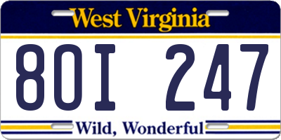 WV license plate 8OI247