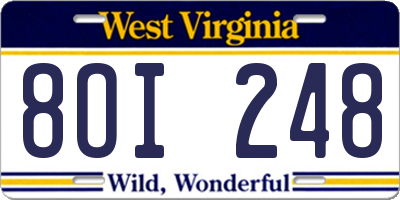 WV license plate 8OI248