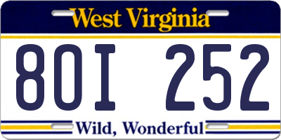 WV license plate 8OI252