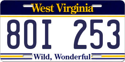 WV license plate 8OI253