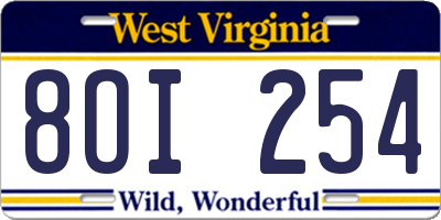 WV license plate 8OI254