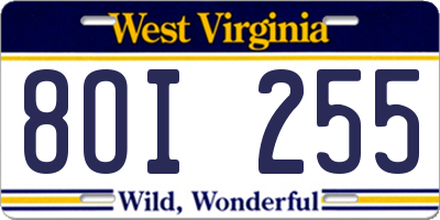 WV license plate 8OI255