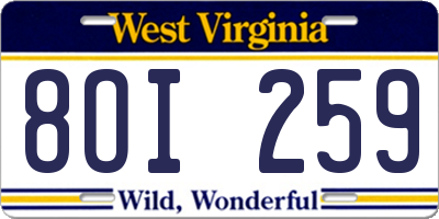 WV license plate 8OI259