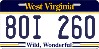 WV license plate 8OI260