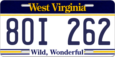 WV license plate 8OI262