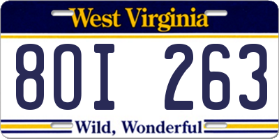 WV license plate 8OI263