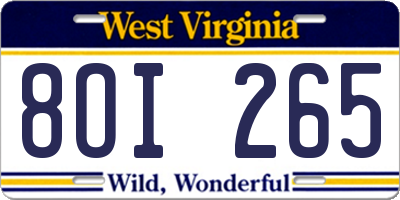 WV license plate 8OI265