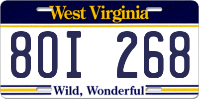 WV license plate 8OI268