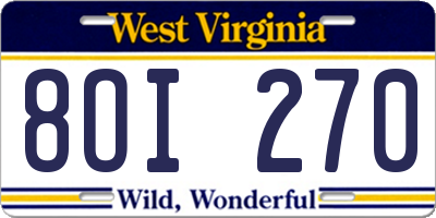 WV license plate 8OI270
