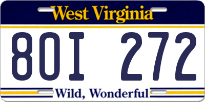 WV license plate 8OI272