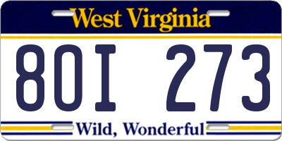 WV license plate 8OI273