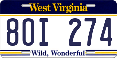 WV license plate 8OI274