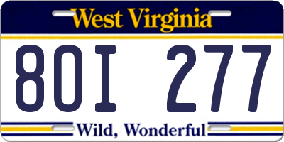 WV license plate 8OI277