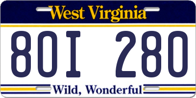 WV license plate 8OI280