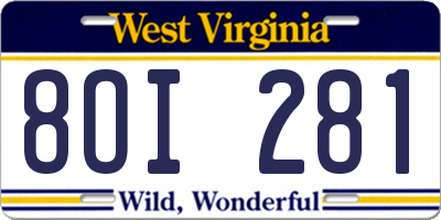 WV license plate 8OI281