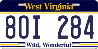 WV license plate 8OI284