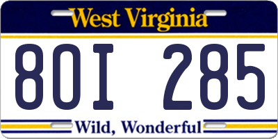 WV license plate 8OI285