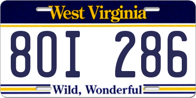 WV license plate 8OI286